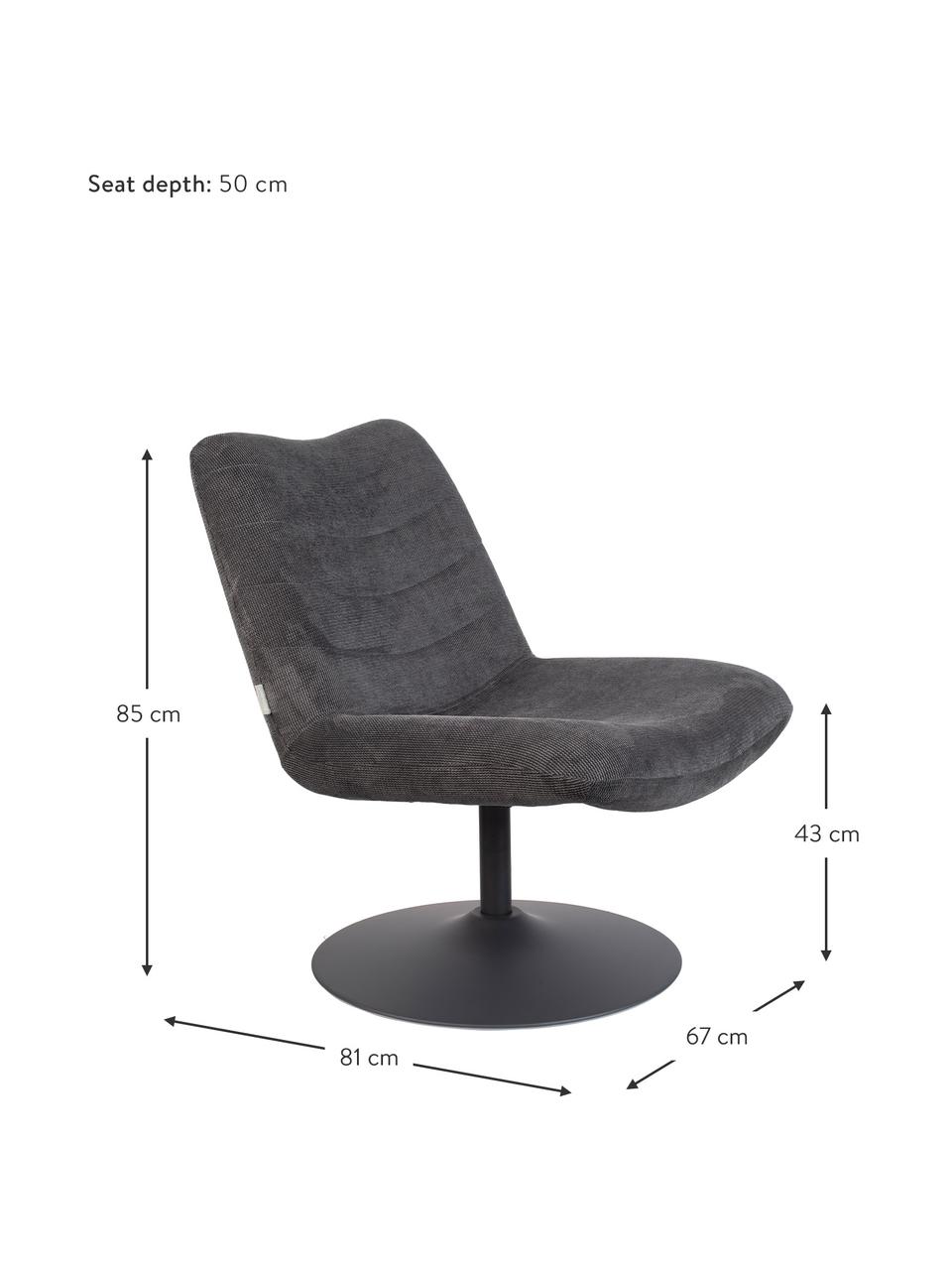 Loungefauteuil Bubba in donkergrijs, Bekleding: 90% polyester, 10% nylon), Frame: eucalyptus multiplex, Voet: gepoedercoat metaal, Donkergrijs, B 67 x D 81 cm