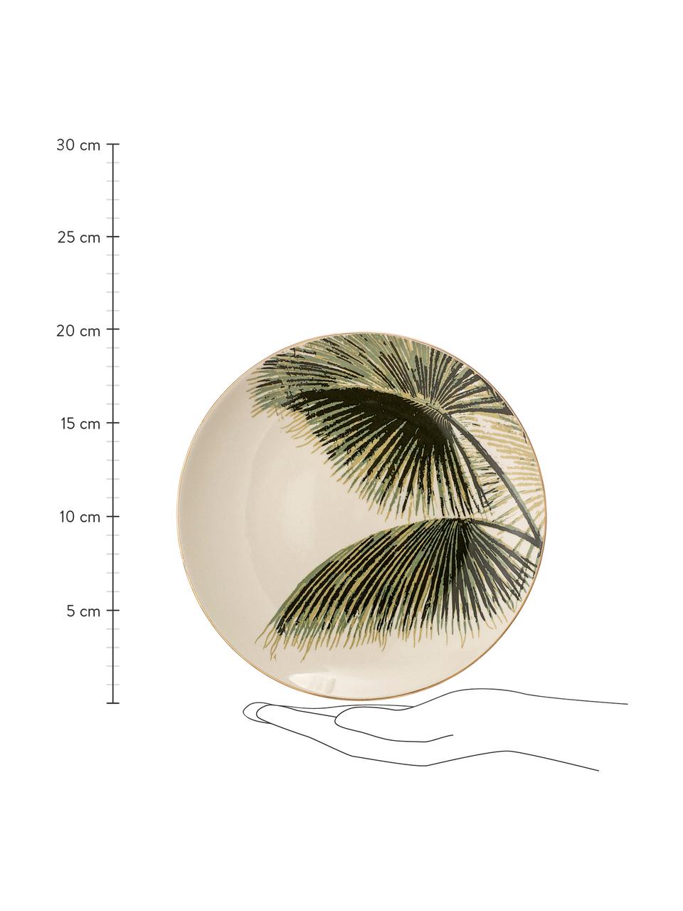 Frühstücksteller Aruba mit tropischem Motiv und Goldrand, 4 Stück, Steingut, Cremeweiß, Grün, Ø 20 cm