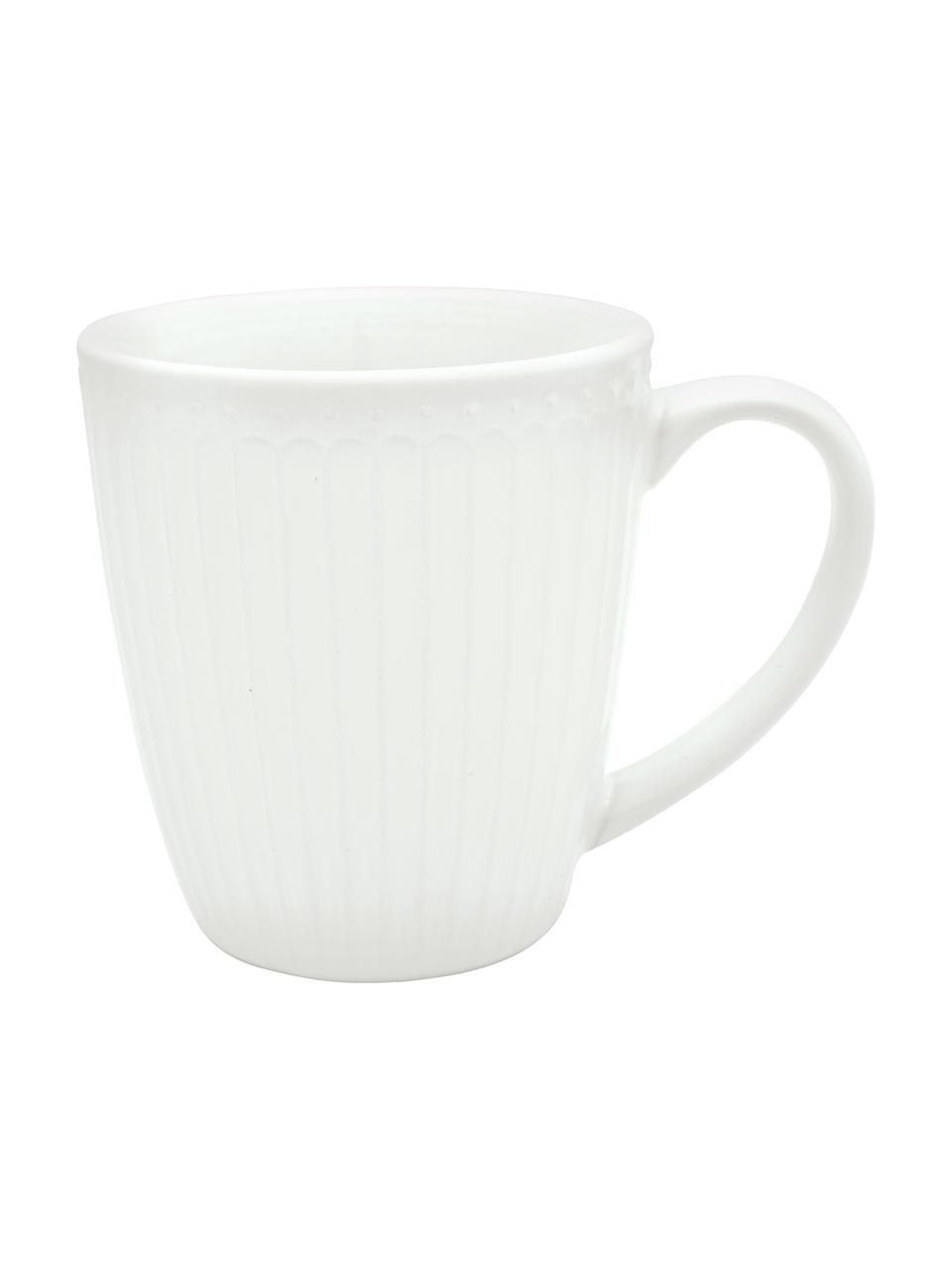 Tazza bianca fatta a mano con design in rilievo Alice 2 pz, Gres, Bianco, Ø 10 x Alt. 10 cm