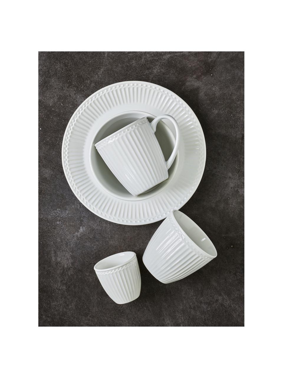 Tazza bianca fatta a mano con design in rilievo Alice 2 pz, Gres, Bianco, Ø 10 x Alt. 10 cm