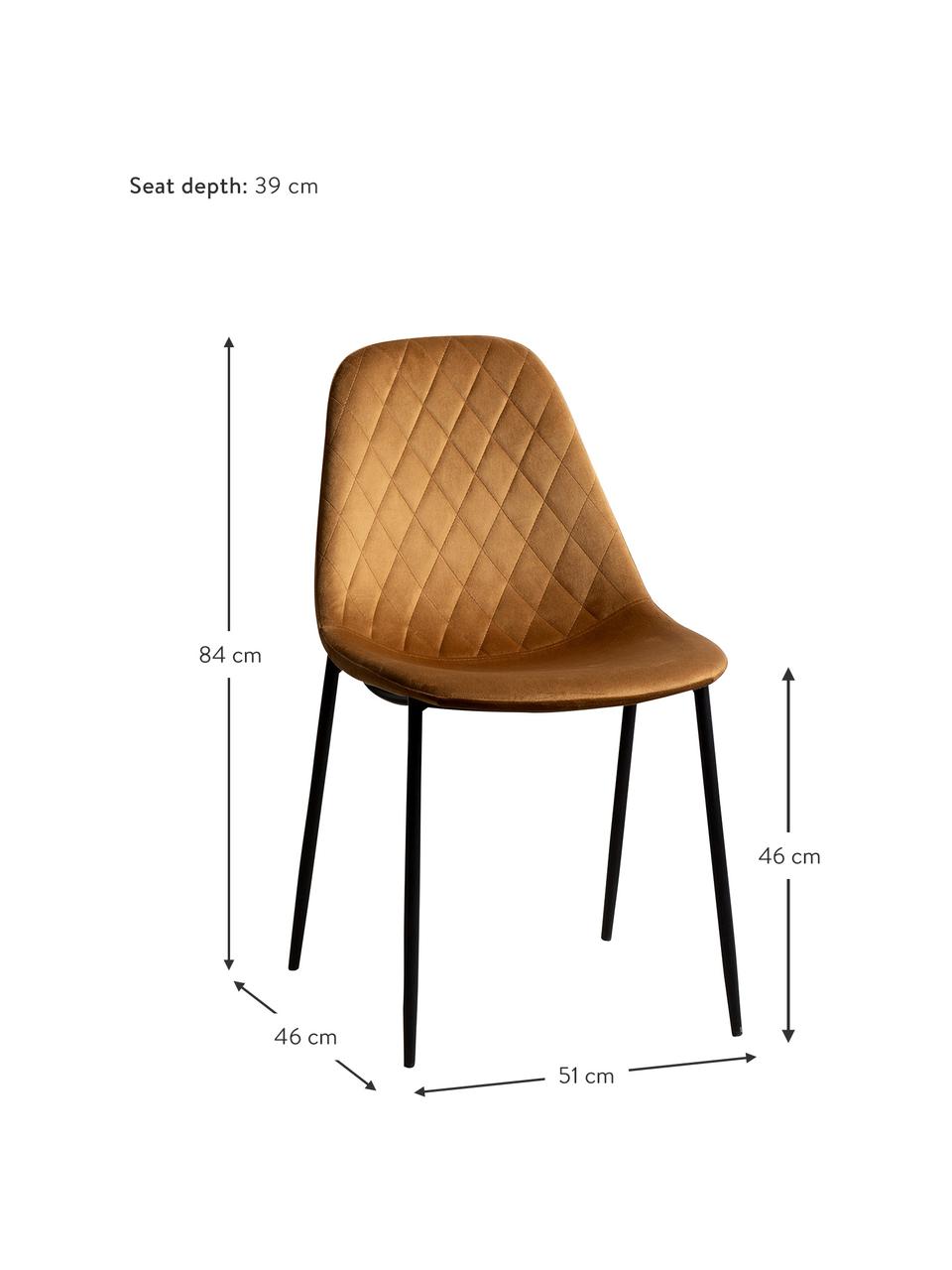 Sedia imbottita Nadine, Rivestimento: 100% poliestere, Gambe: metallo rivestito, Marrone chiaro, nero, Larg. 51 x Prof. 46 cm