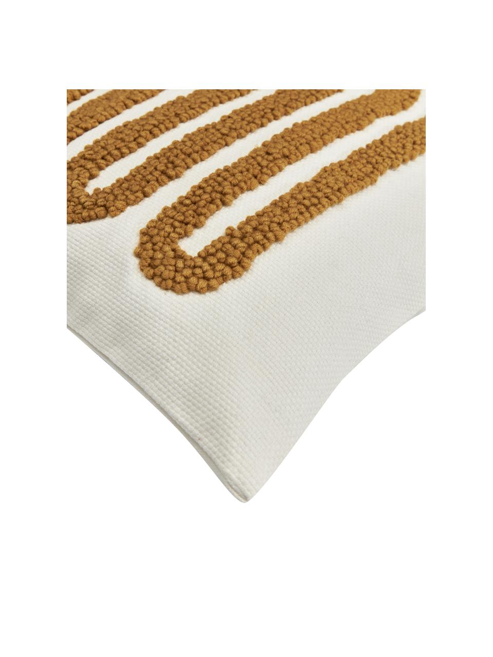 Vyšívaný bavlněný povlak na polštář se strukturovaným povrchem Vahid, Okrová žlutá, krémově bílá, Š 45 cm, D 45 cm