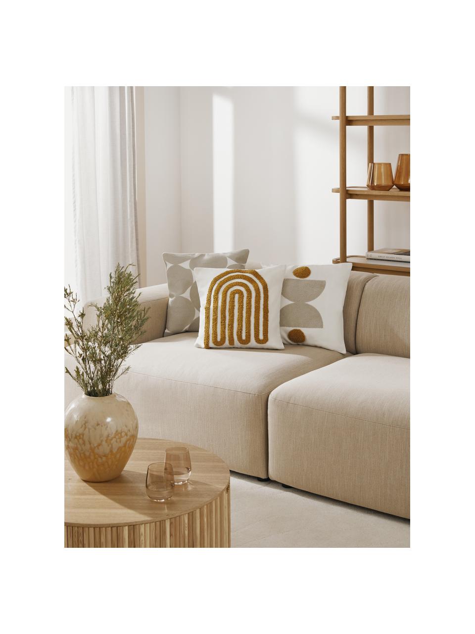 Housse de coussin 45x45 brodée Vahid, Ocre, blanc crème, larg. 45 x long. 45 cm