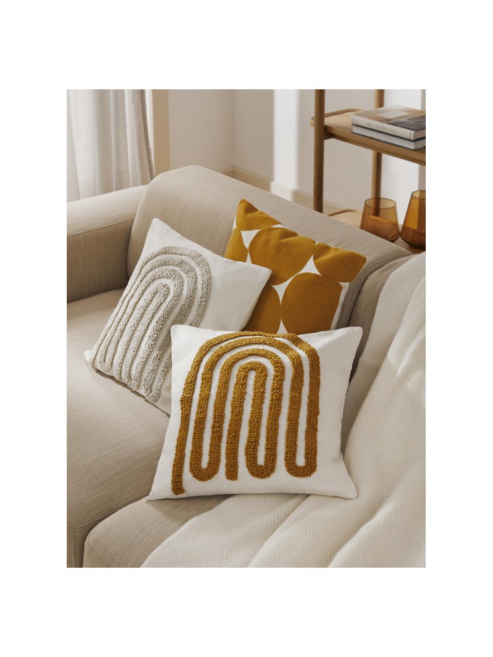 Housse de coussin 45x45 brodée Vahid, Ocre, blanc crème, larg. 45 x long. 45 cm