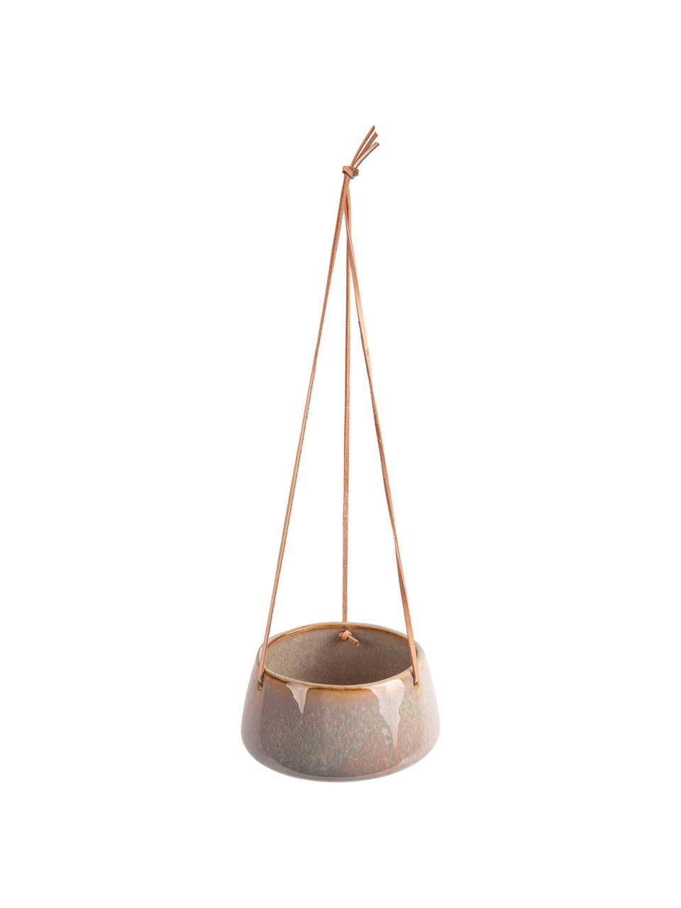 Hangende plantenpot Unique van keramiek, Keramiek, Grijs, beige, Ø 16 x H 8 cm