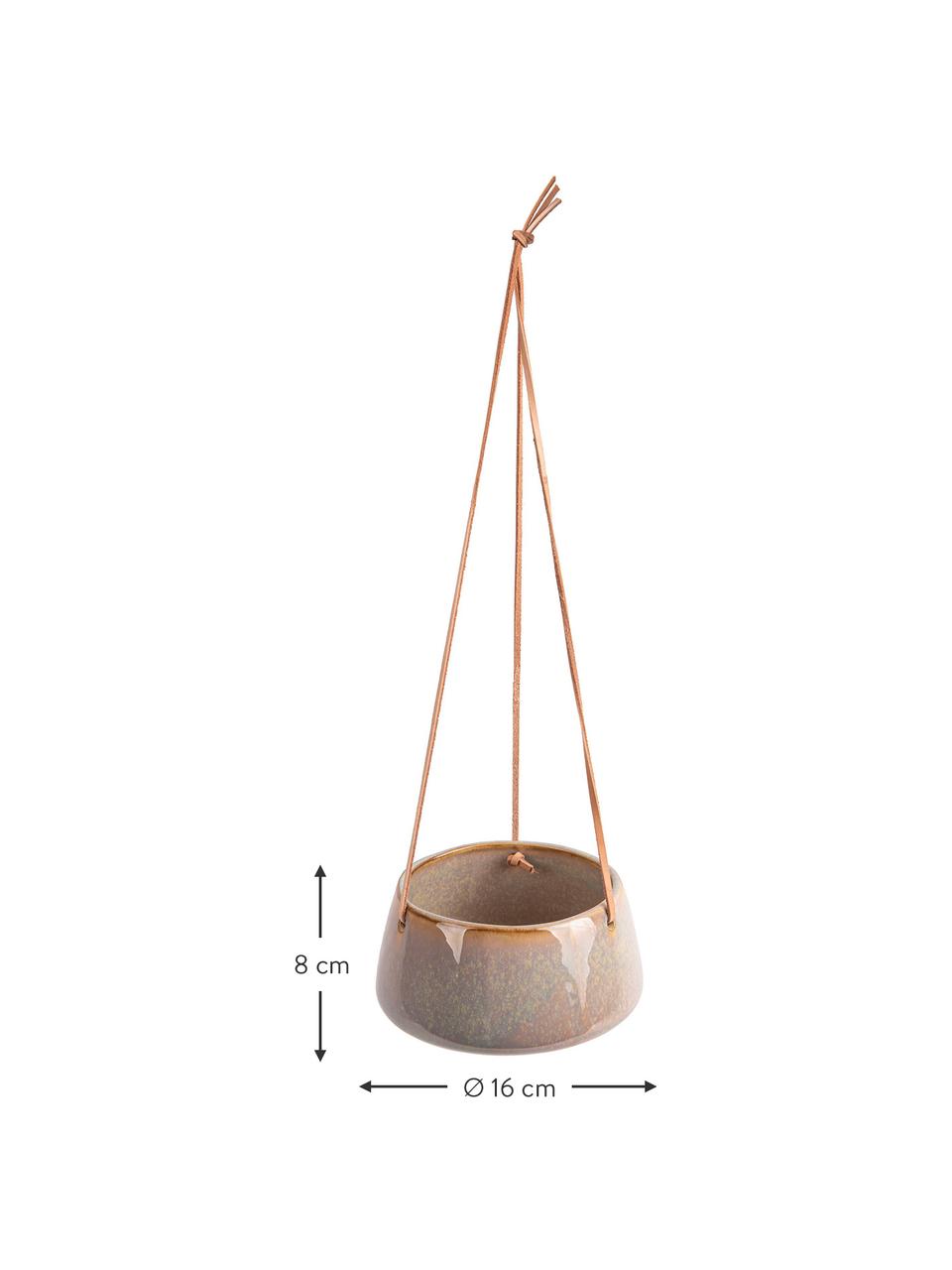 Hangende plantenpot Unique van keramiek, Keramiek, Grijs, beige, Ø 16 x H 8 cm