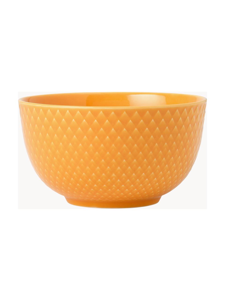 Bols à snacks en porcelaine avec motif texturé Rhombe, 4 pièces, Porcelaine, Jaune soleil, Ø 11 x haut. 7 cm