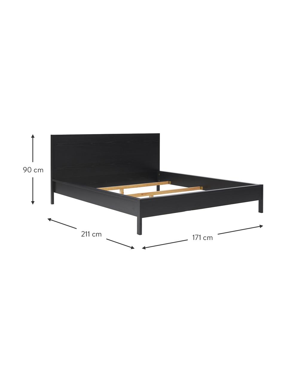 Dřevěná postel bez čela Tammy, Dřevo s jasanovou dýhou, Dřevo, lakováno černou barvou, 160 x 200 cm