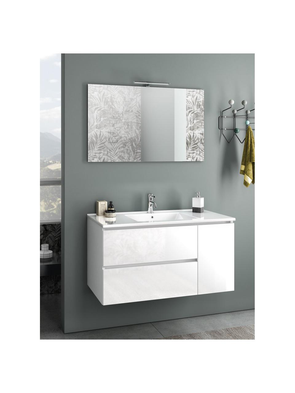 Waschtisch-Set Flam, 4-tlg., Spiegelfläche: Spiegelglas, Rückseite: ABS-Kunststoff, Weiß, Set mit verschiedenen Größen