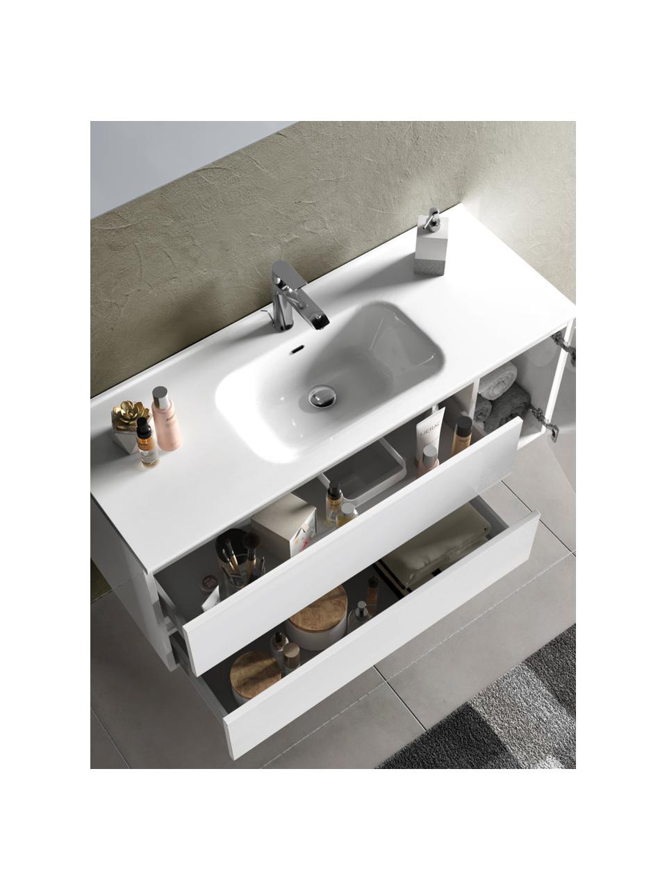 Set lavabo Flam, 4 pzas., Lámpara: aluminio recubierto, Espejo: vidrio, Parte trasera: plástico ABS, Blanco, Set de diferentes tamaños