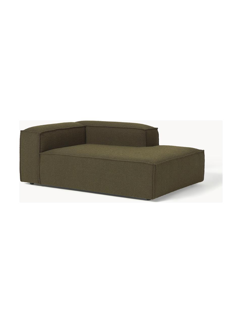 Chaise longue hoekmodule Lennon uit bouclé, Bekleding: bouclé (100% polyester) M, Frame: massief grenenhout, multi, Poten: kunststof Dit product is , Bouclé olijfgroen, B 119 x D 180 cm, hoekdeel rechts