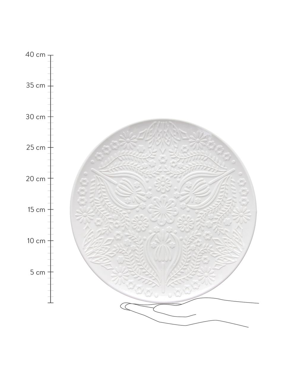 Piatto piatto in porcellana con ornamento in rilievo Ornament 2 pz, Porcellana, Bianco, Ø 30 cm