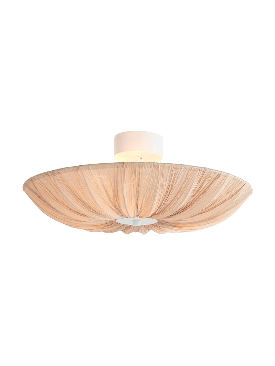 Grote Scandi plafondlamp Minnie in beige, Lampenkap: textiel, Baldakijn: gecoat metaal, Mat beige, wit, Ø 60 x H 25 cm