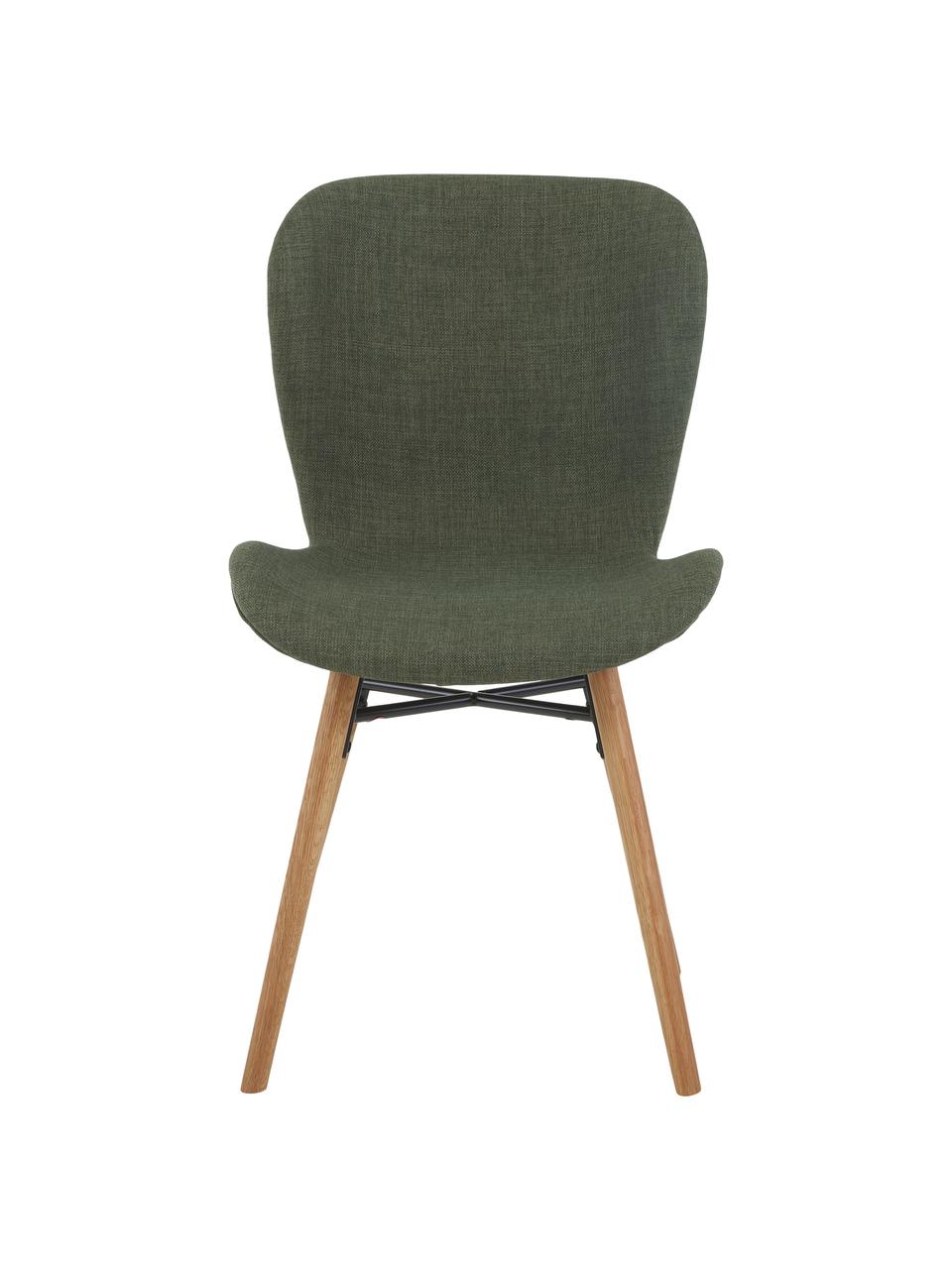 Chaise rembourrée scandinave vert Batilda, 2 pièces, Tissu vert, bois de chêne, larg. 47 x prof. 53 cm