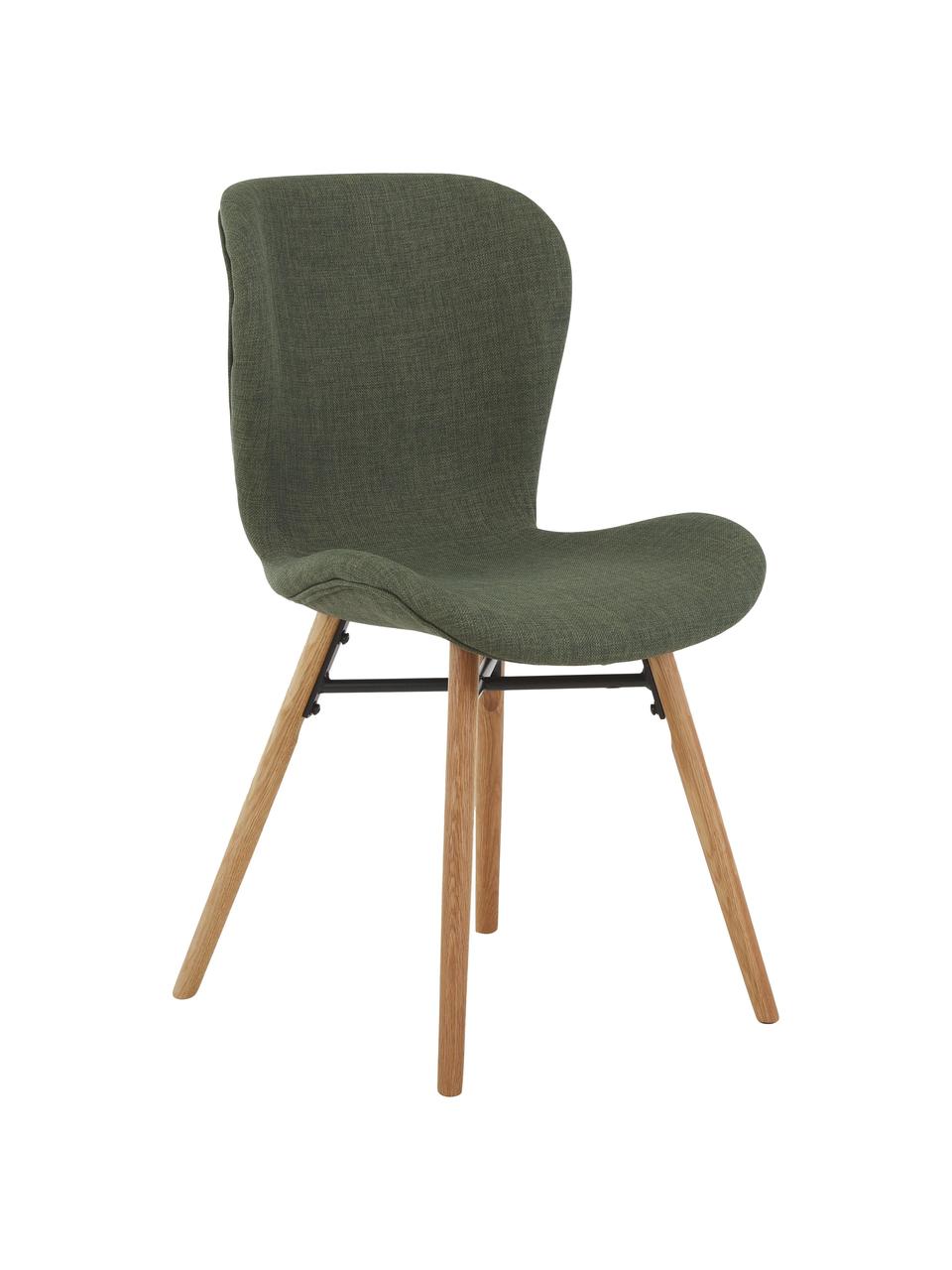 Gestoffeerde stoelen Batilda in groen, 2 stuks, Bekleding: polyester, Poten: gelakt en geolied massief, Geweven stof groen, eikenhout, B 47 x D 53 cm