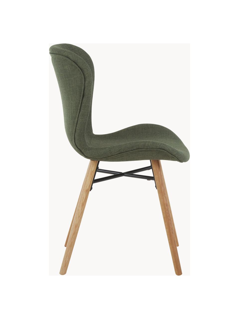 Gestoffeerde stoelen Batilda, 2 stuks, Bekleding: polyester De bekleding he, Poten: eikenhout, massief, blank, Geweven stof donkergroen, B 47 x D 53 cm