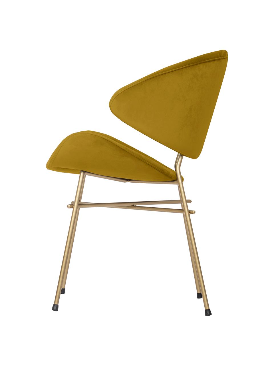 Čalúnená stolička s velúrovým vodoodolným poťahom Cheri, Zamatová žltá, mosadzné odtiene, Š 57 x H 55 cm