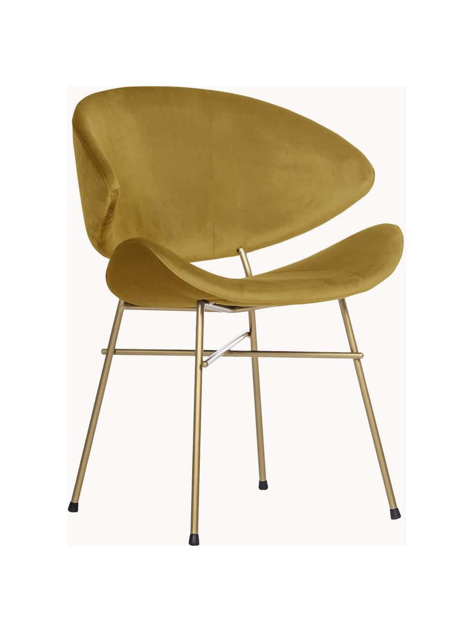 Čalúnená stolička s velúrovým vodoodolným poťahom Cheri, Zamatová žltá, mosadzné odtiene, Š 57 x H 55 cm