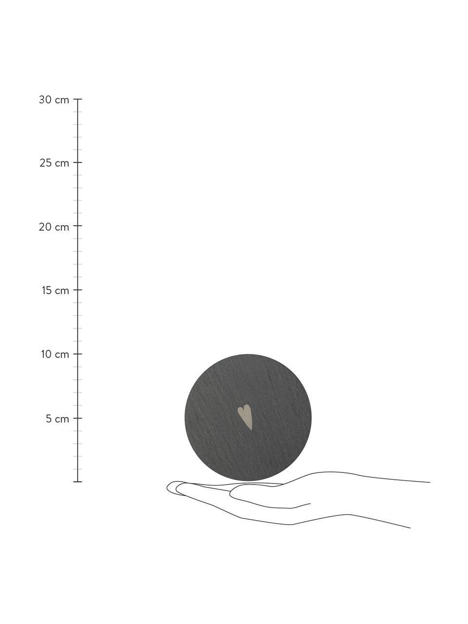 Podstawka z kamienia łupkowego Heart, 2 szt., Kamień łupkowy, Ciemny zielony, Ø 10 cm