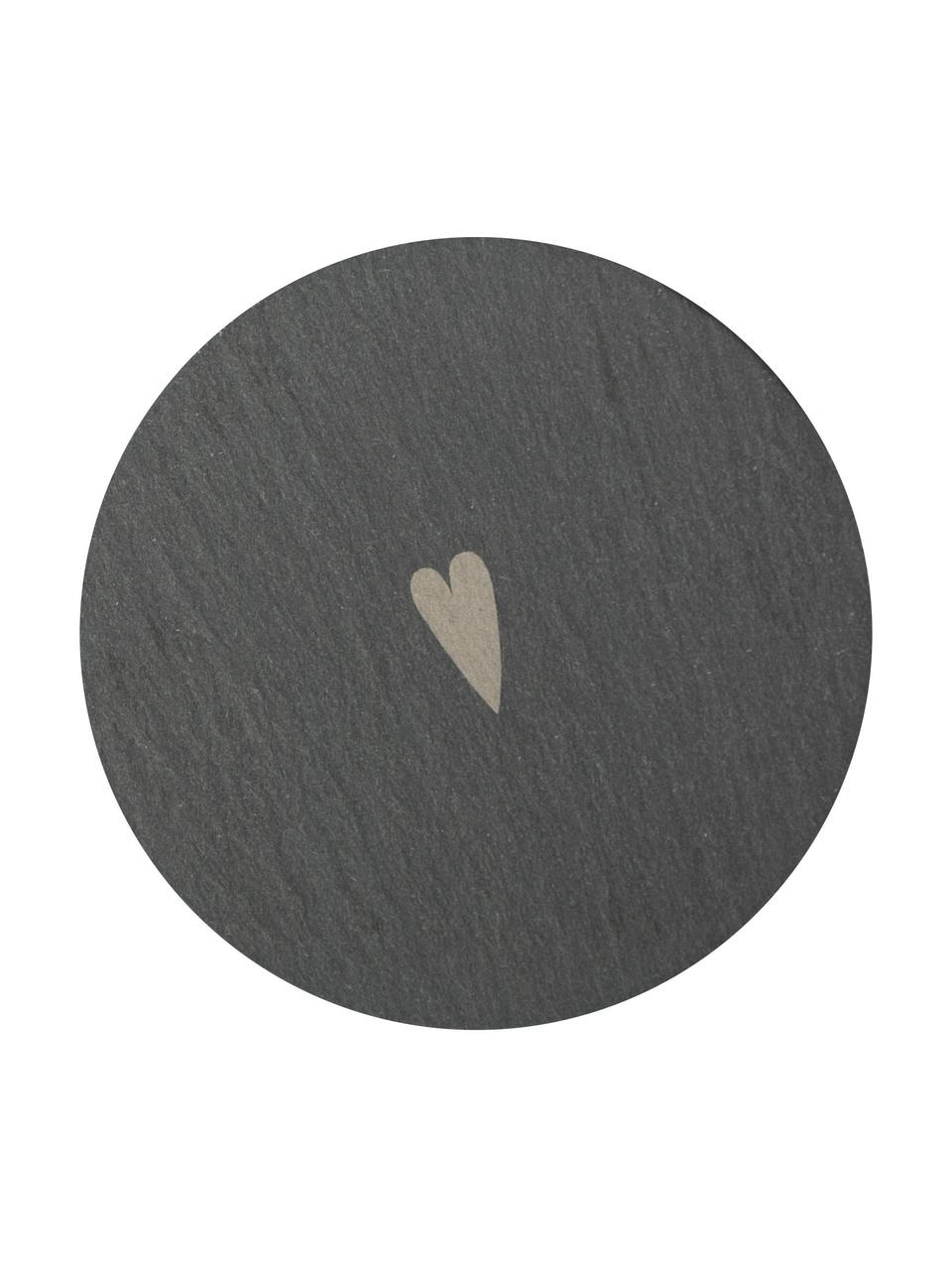 Onderzetter Heart uit leisteen, 2 stuks, Leisteen, Donkergrijs, Ø 10 cm