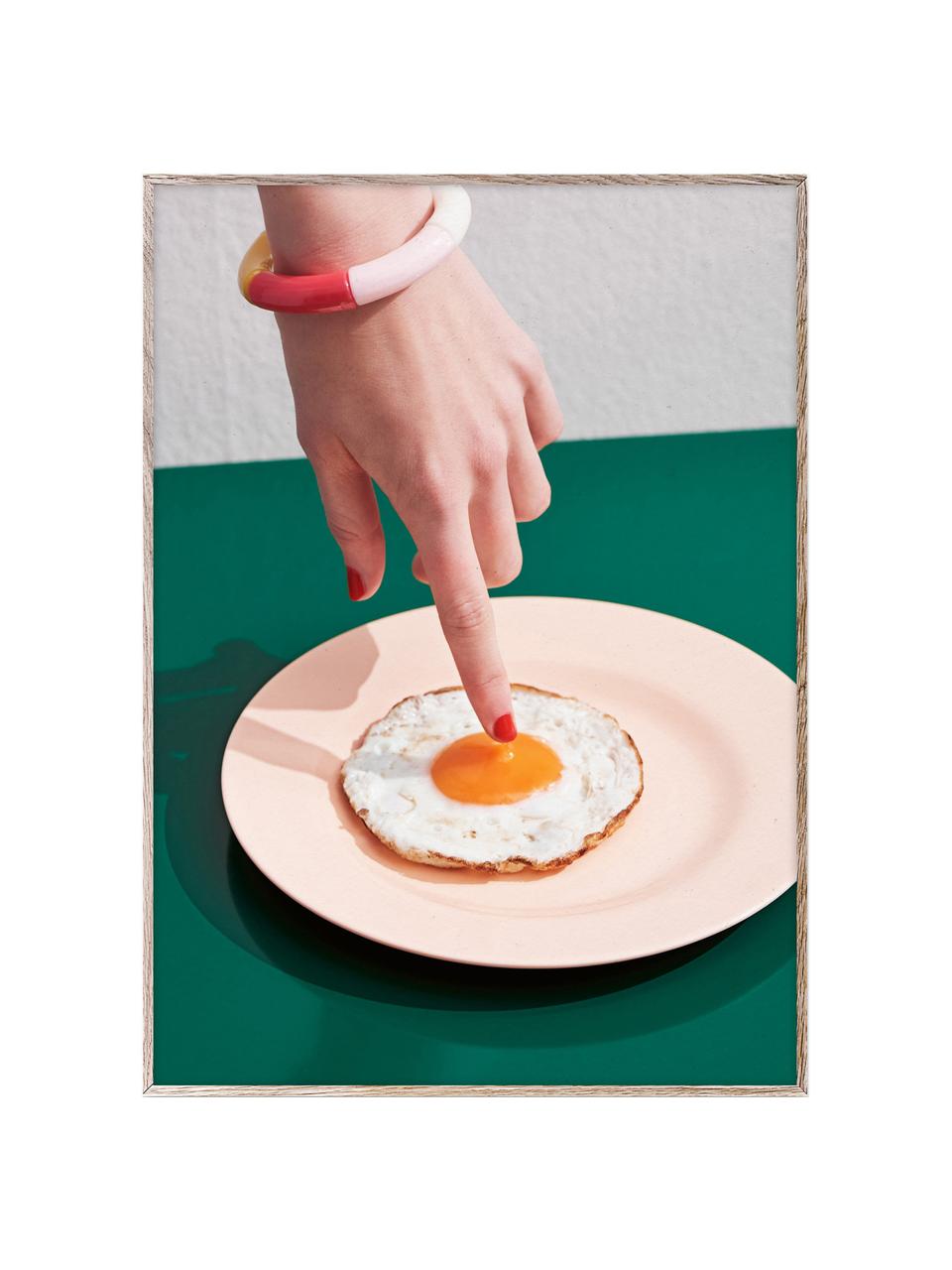 Plakat Fried Egg, 210 g matowy papier, druk cyfrowy w 10 kolorach odpornych na promieniowanie UV, Ciemny zielony, peach, wielobarwny, S 30 x W 40 cm
