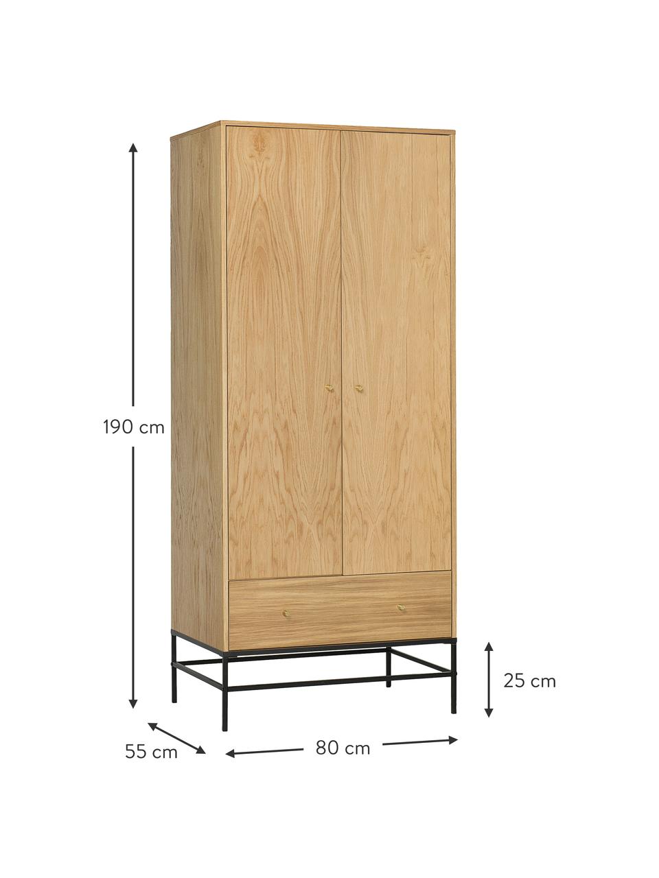 Armadietto in legno Flora, Piedini: metallo rivestito, Legno, Larg. 80 x Alt. 190 cm