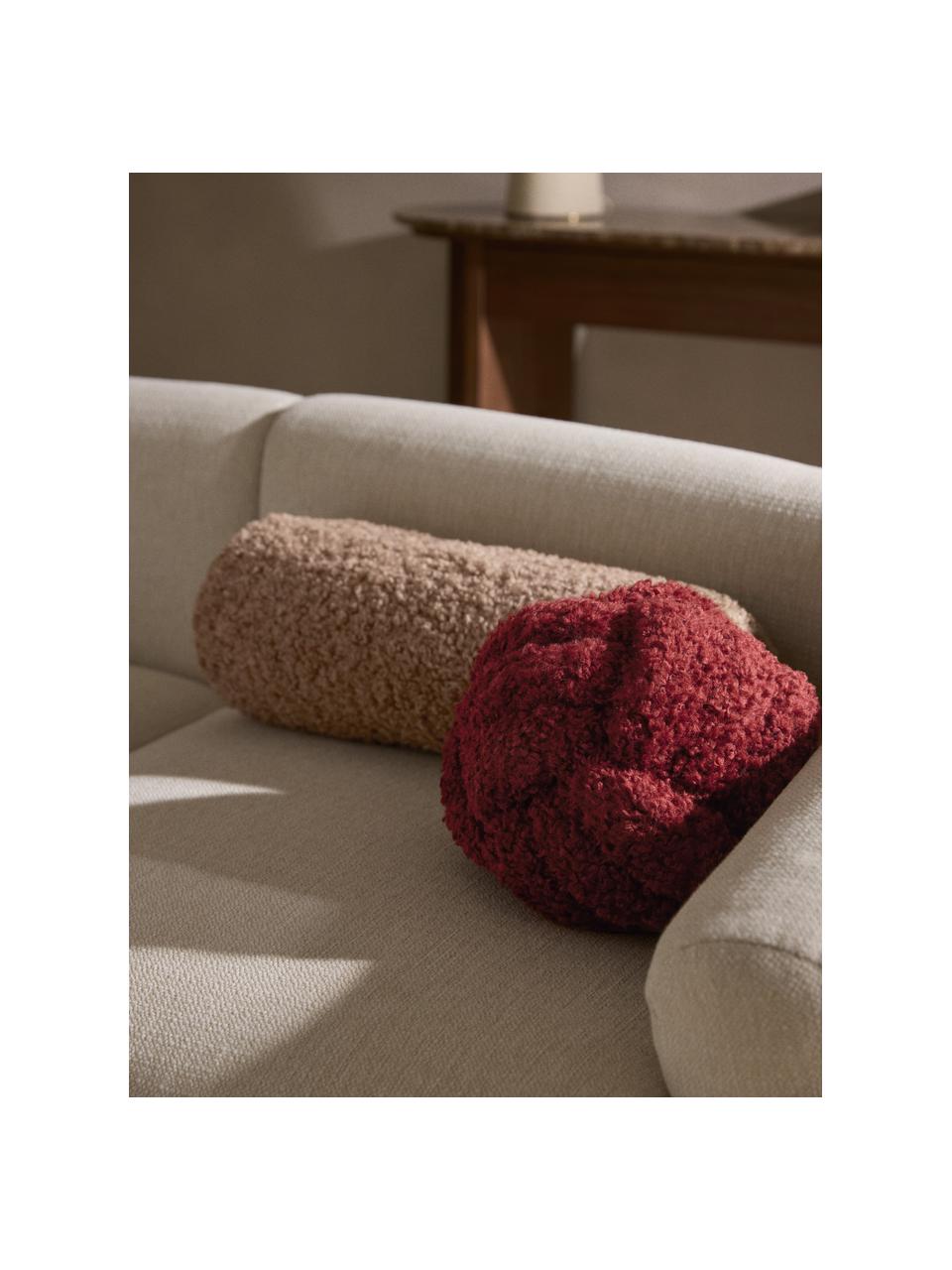 Coussin noué en peluche Dotty, Lie de vin, Ø 25 cm