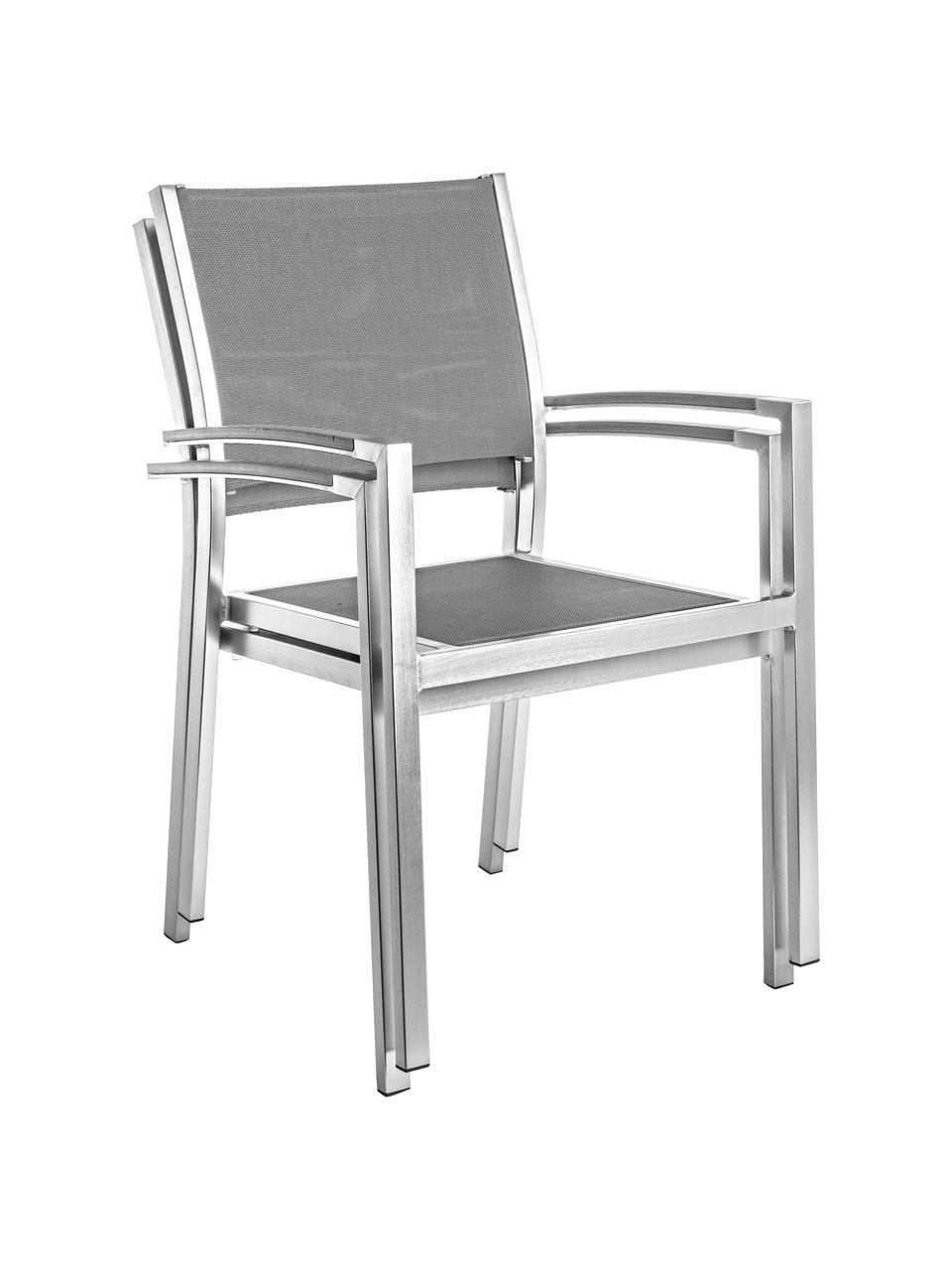 Silla con resposabrazos para exterior Irwin, Estructura: aluminio satinado, Asiento: textil, Acero, gris, An 54 x F 57 cm