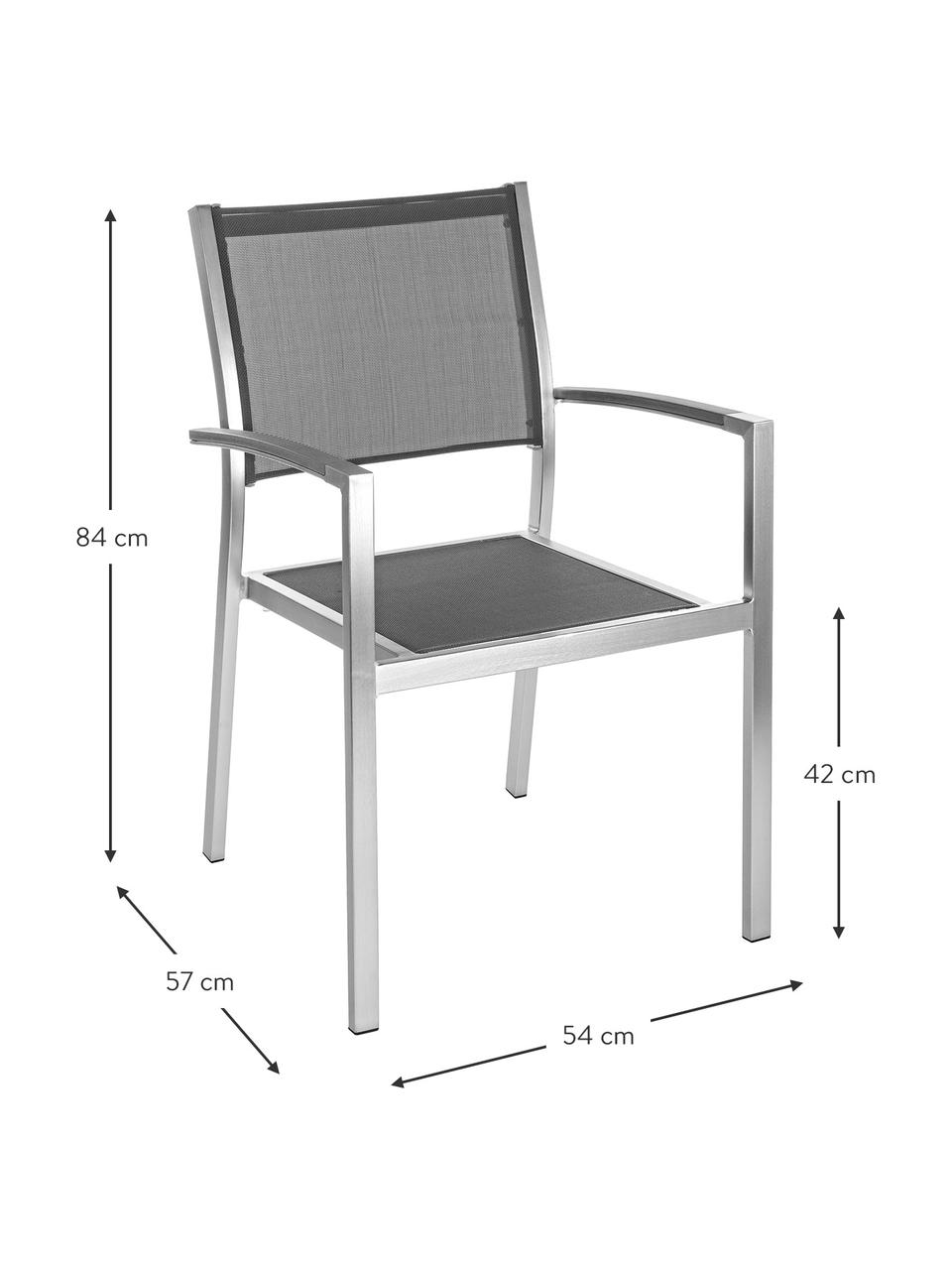 Stapelbare tuinstoel Inez met armleuningen, Frame: gesatineerd aluminium, Zitvlak: Textilene, Staal, grijs, B 54 x D 57 cm