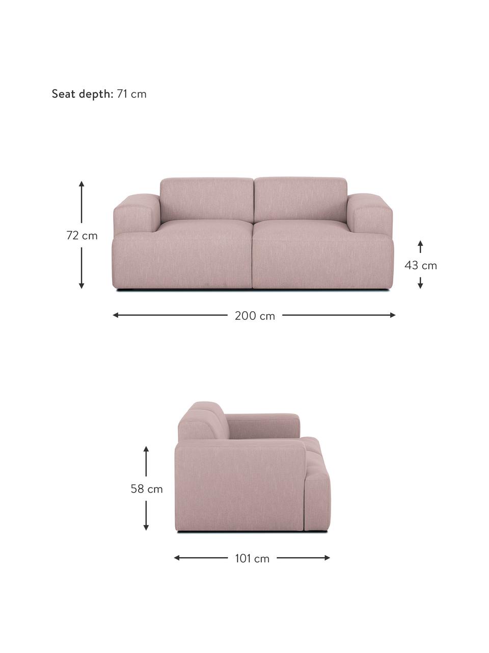 Bank Melva (2-zits) in roze, Bekleding: polyester, Frame: massief grenenhout, spaan, Poten: grenenhout De poten bevin, Geweven stof roze, B 200 x D 101 cm