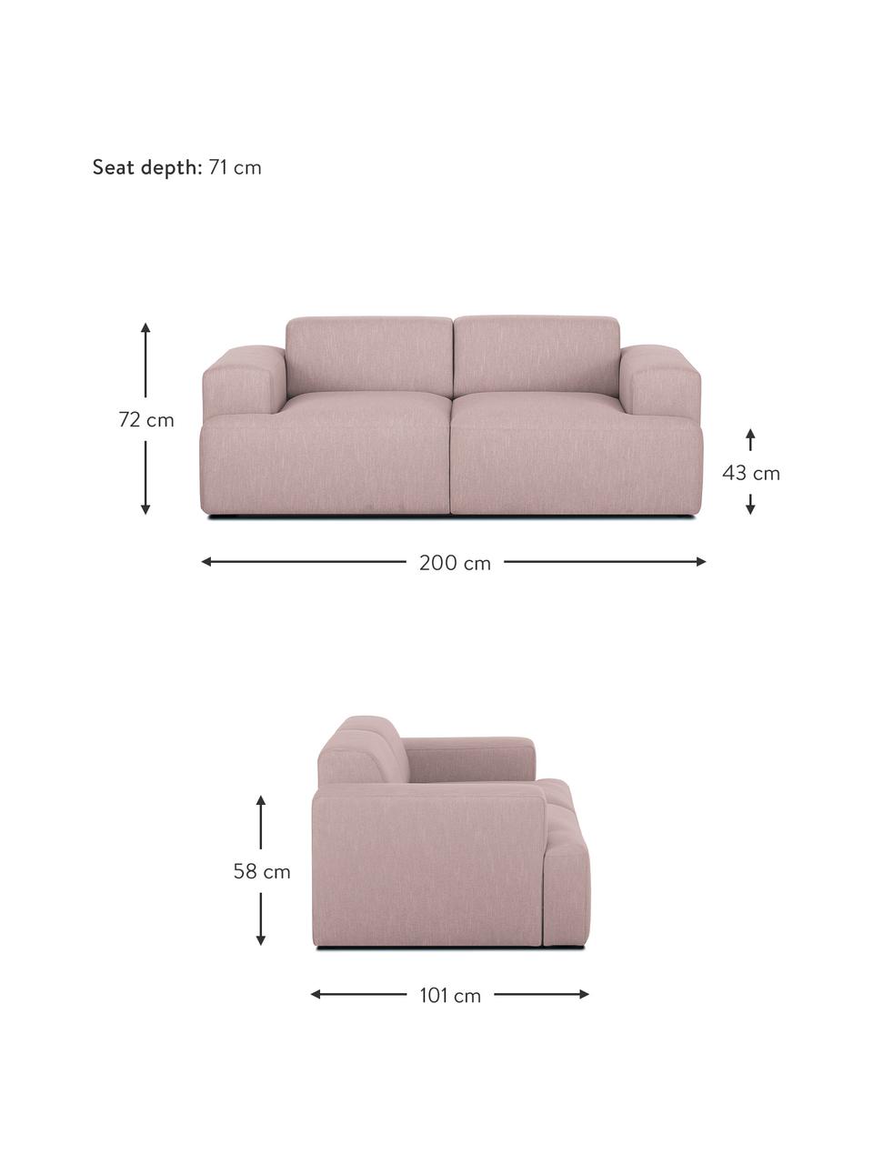 Sofa Melva (2-Sitzer) in Rosa, Bezug: Polyester Der hochwertige, Gestell: Massives Kiefernholz, Spa, Webstoff Rosa, B 200 x T 101 cm