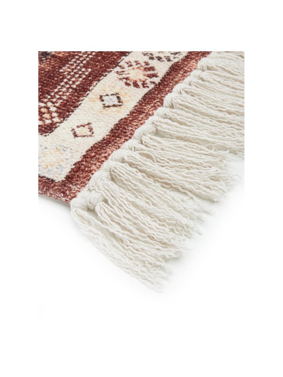 Tapis ethnique en coton avec franges Tanger, Terre cuite, crème