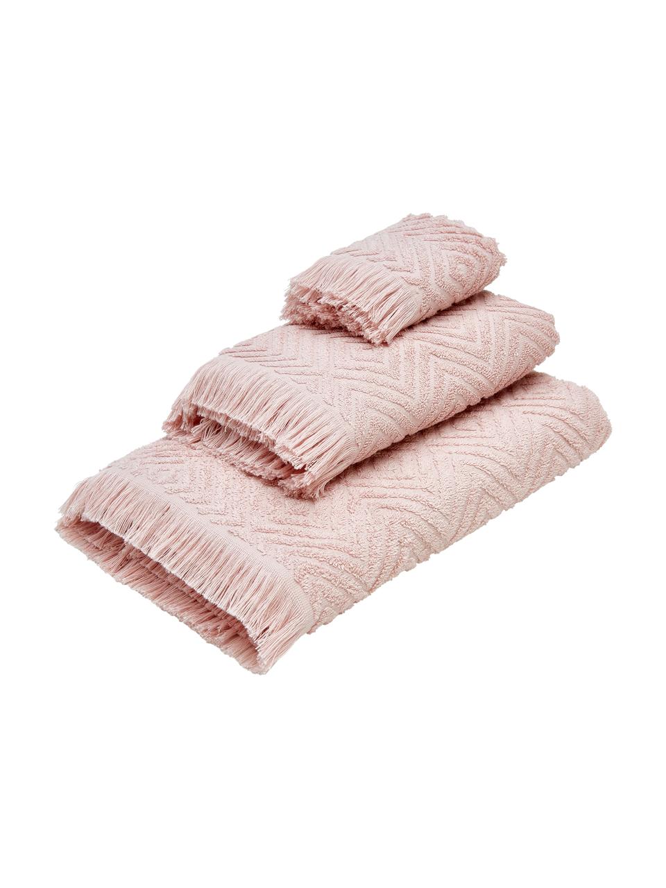 Lot de serviettes de bain à surface en relief Jacqui, 3 élém., Coton
Grammage intermédiaire 490 g/m², Rose, Lot de différentes tailles