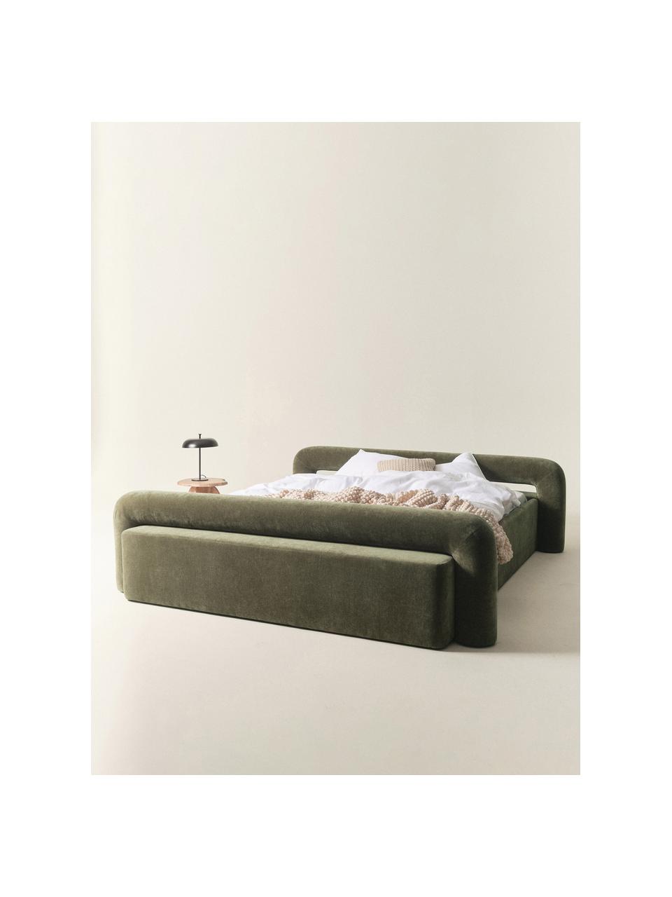 Polsterbett Komoro, Bezug: Polyester (Strukturstoff), Korpus: Massives Kiefernholz, Webstoff Grün, B 160 x L 200 cm