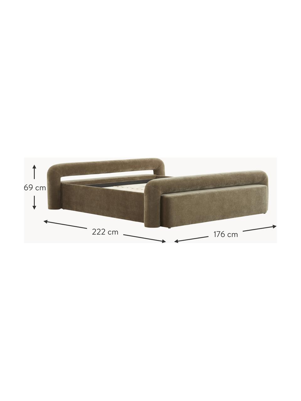 Gestoffeerd bed Komoro, Bekleding: polyester (gestructureerd, Frame: massief grenenhout, Geweven stof groen, B 160 x L 200 cm