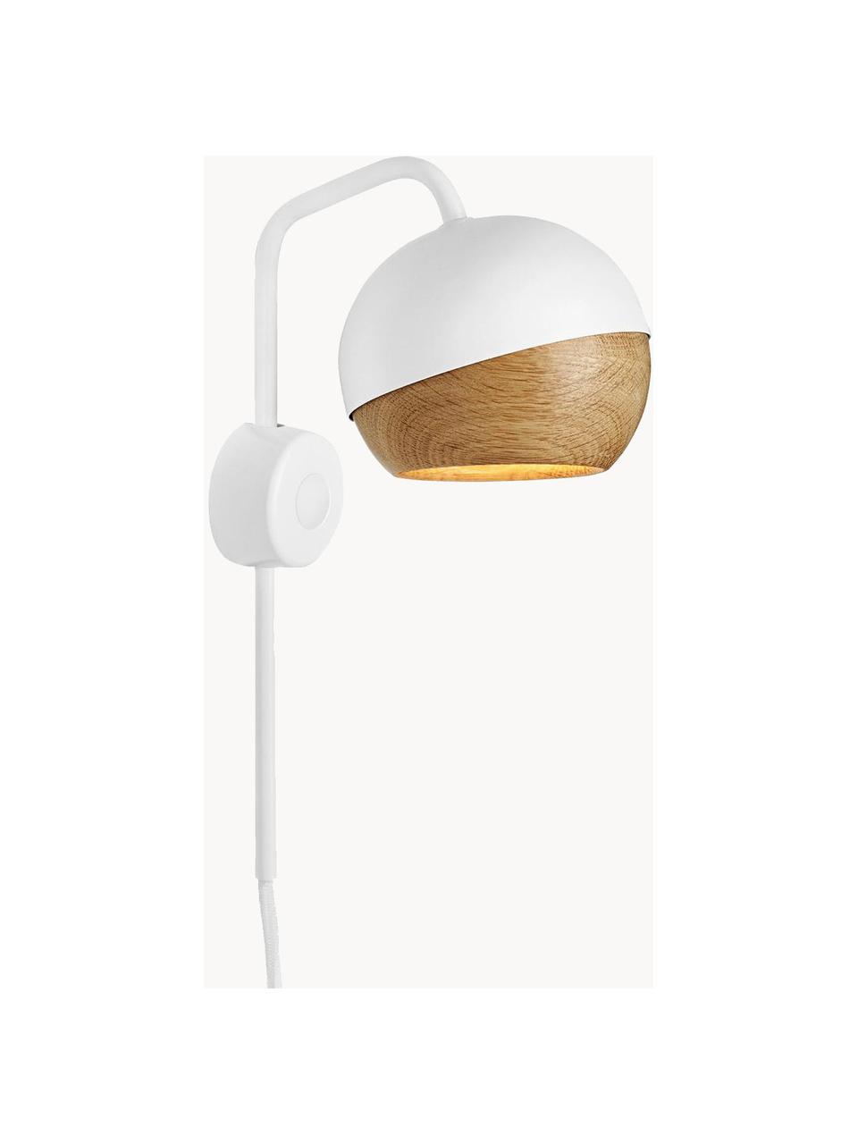 Applique a LED con presa Ray, Bianco, legno di quercia, Larg. 12 x Alt. 32 cm