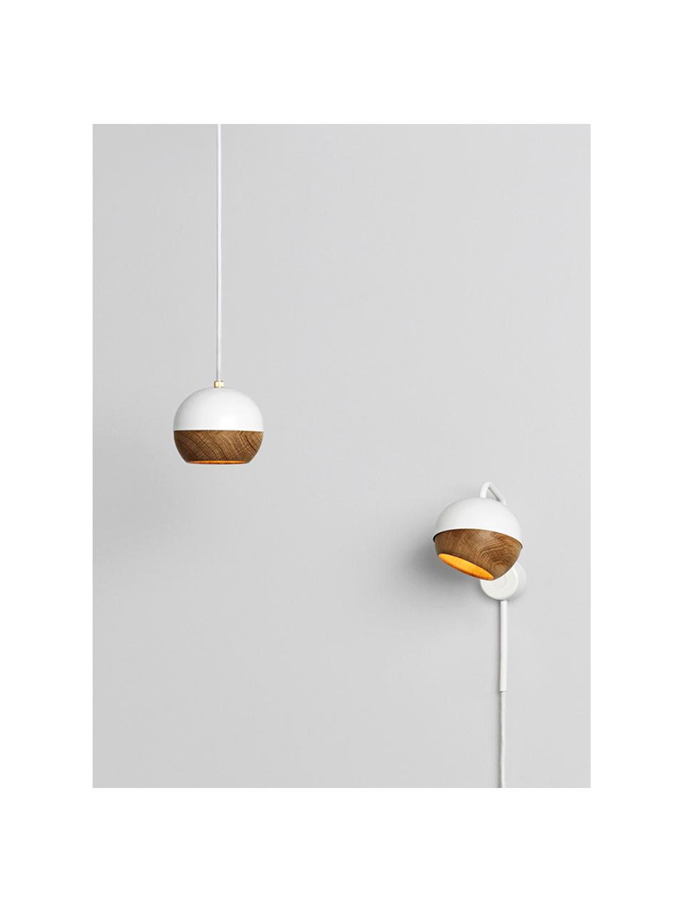Lámpara de pared LED Ray, Cable: cubierto en tela, Blanco, madera clara, An 12 x Al 32 cm