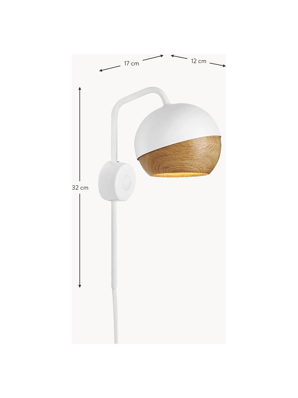 Applique a LED con presa Ray, Bianco, legno di quercia, Larg. 12 x Alt. 32 cm