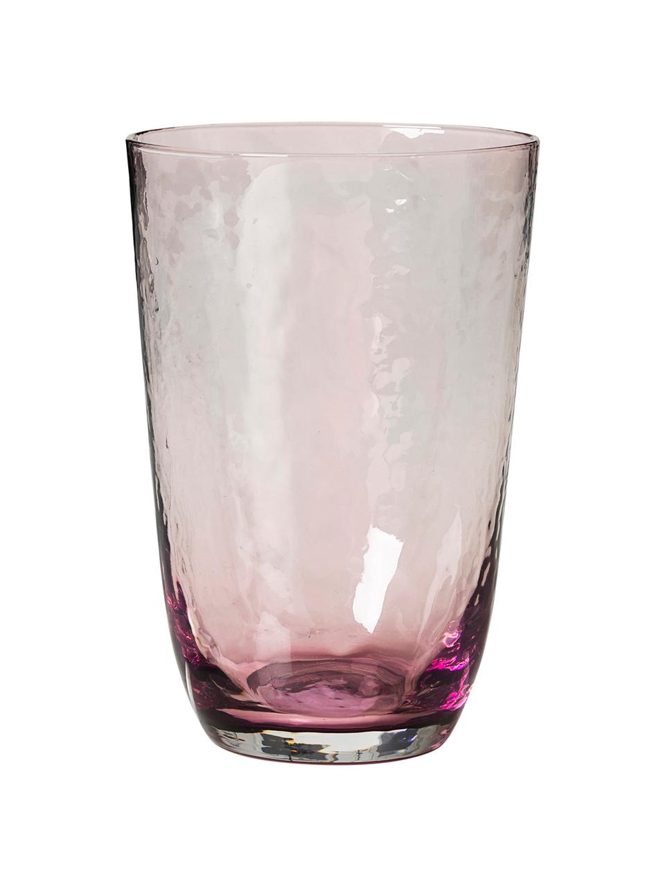 Bicchiere acqua in vetro soffiato irregolare Hammered 4 pz, Vetro soffiato, Lilla trasparente, Ø 9 x Alt. 14 cm, 400 ml