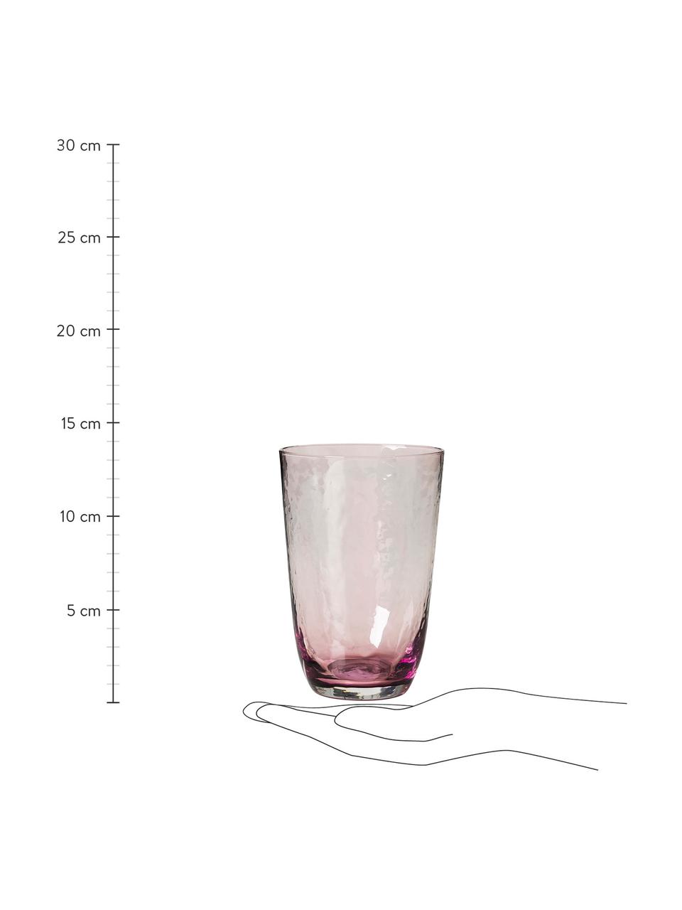 Vasos de vidrio soplado artesanalmente Hammered, 4 uds., Vidrio soplado artesanalmente, Lila, transparente, Ø 9 x Al 14 cm, 400 ml