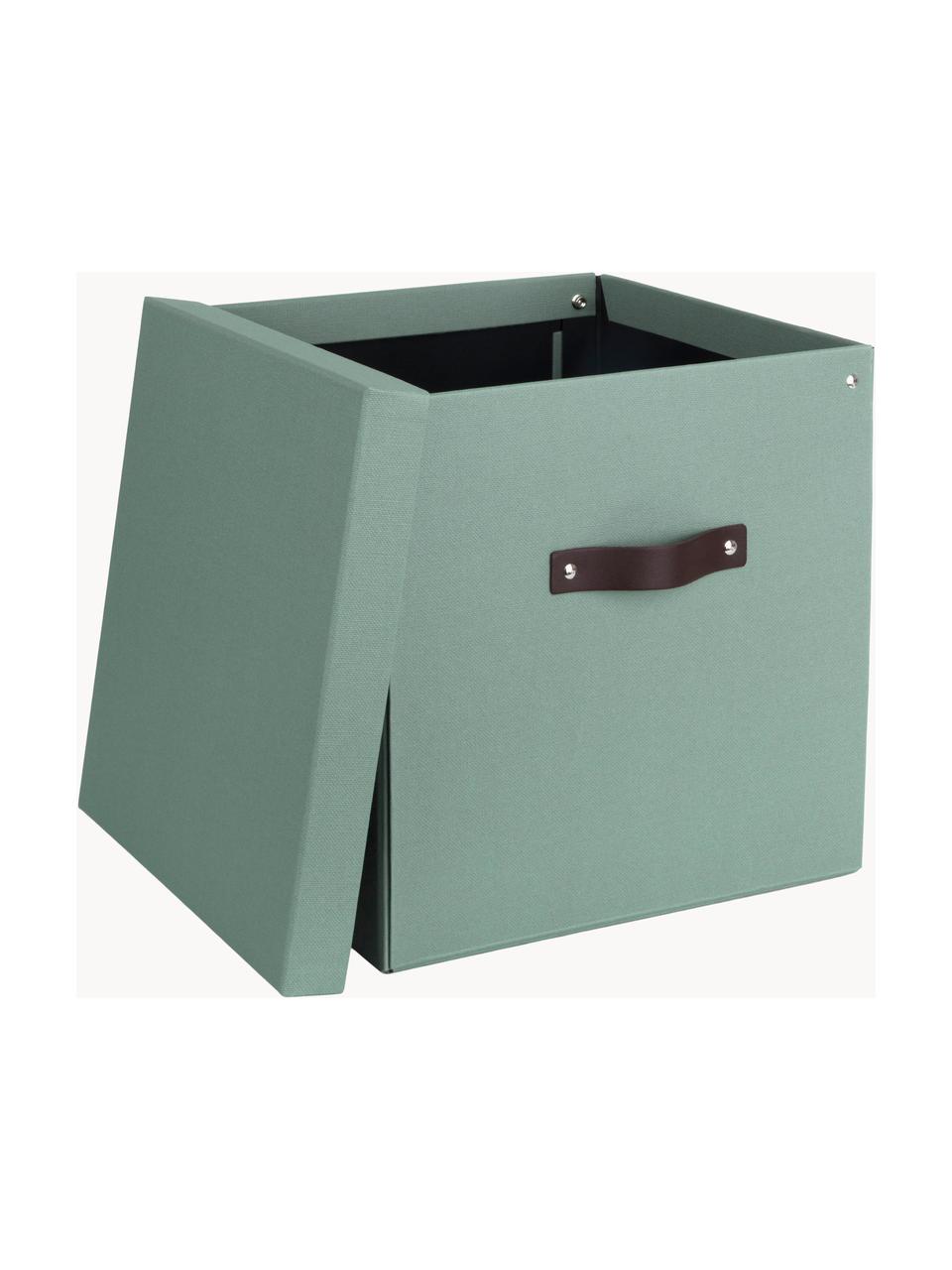 Caja Logan, Caja: canvas, cartón macizo, Asa: cuero, Verde salvia, An 32 x Al 32 cm