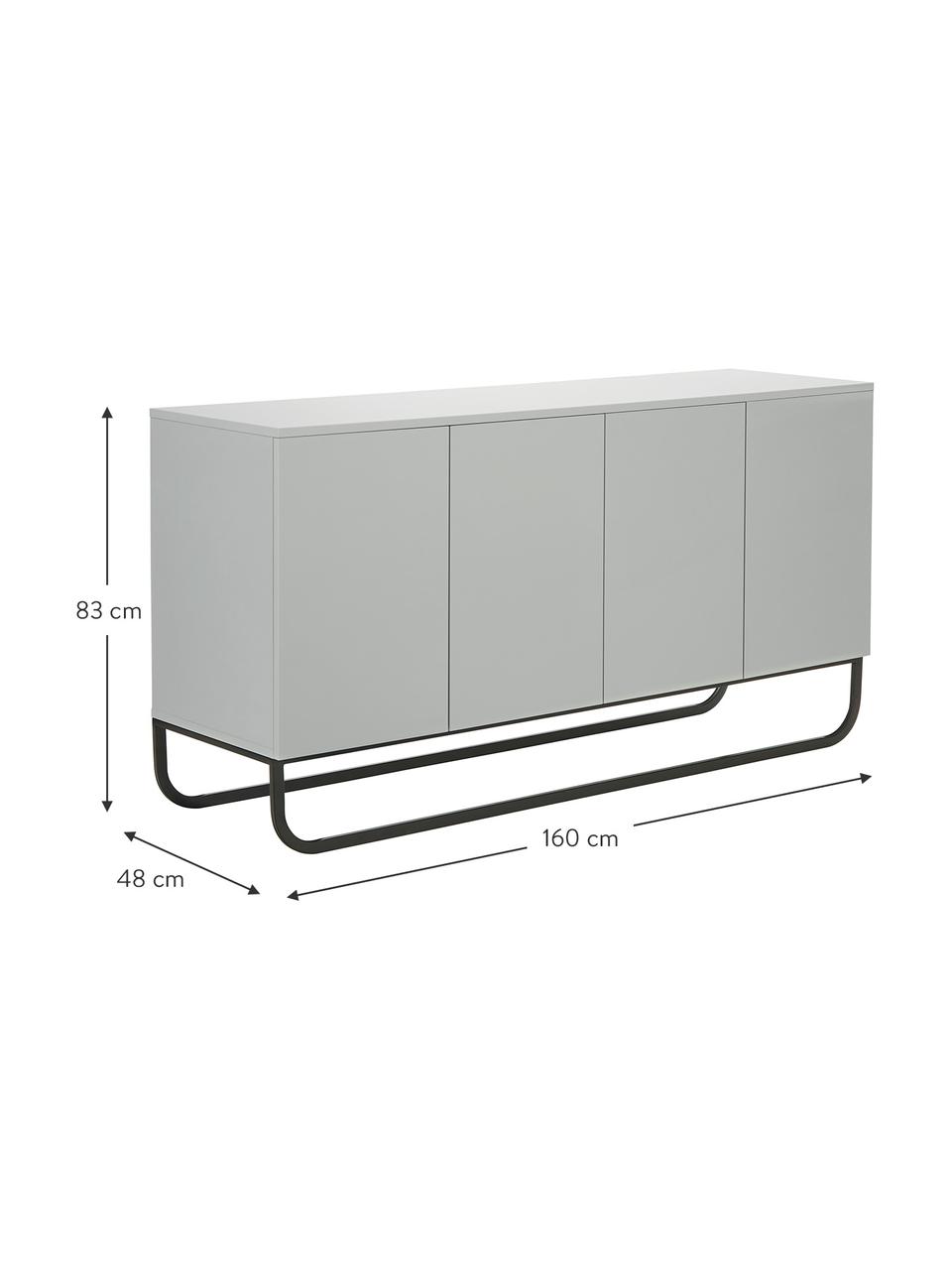 Credenza color grigio chiaro Sanford, Grigio chiaro, nero, Larg. 160 x Alt. 83 cm