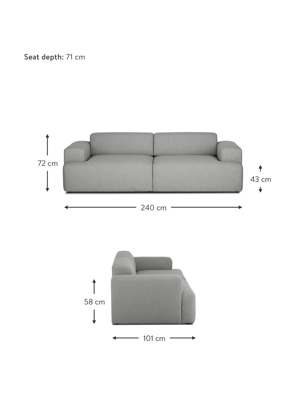 Bank Melva (3-zits) in grijs, Bekleding: polyester, Frame: massief grenenhout, spaan, Poten: grenenhout De poten bevin, Grijs, B 240 x D 101 cm