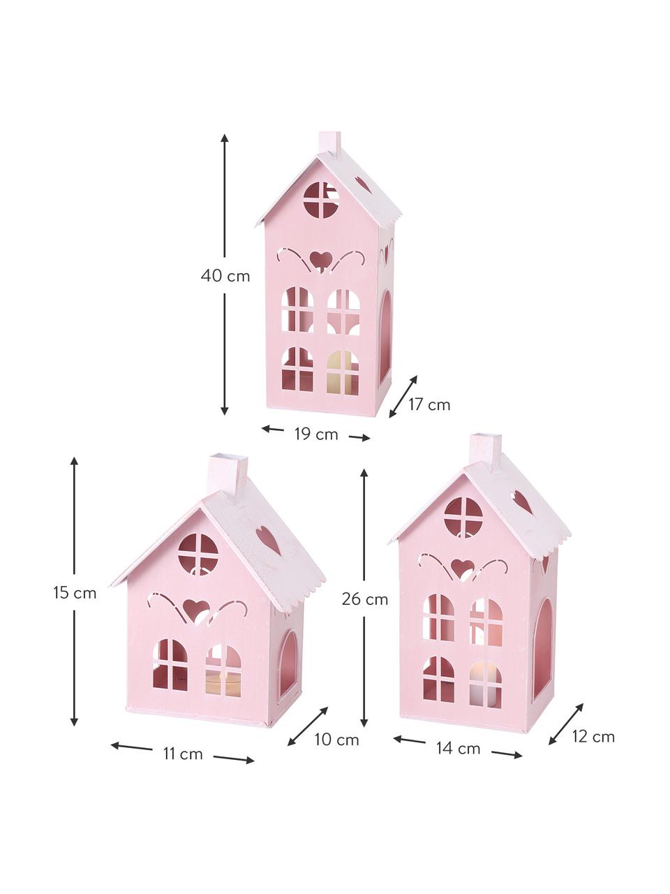 Windlichtenset Kufstein, 3-delig, Gecoat metaal, Roze, Set met verschillende formaten