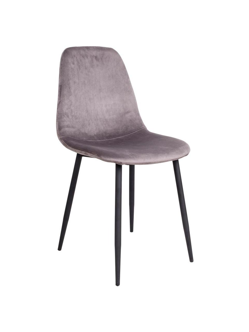 Krzesło tapicerowane z aksamitu Stockholm, Tapicerka: aksamit Dzięki tkaninie w, Nogi: metal lakierowany, Szary aksamit, czarny, S 50 x G 47 cm