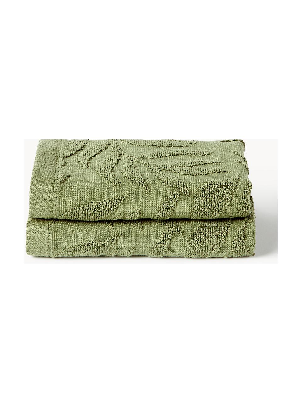 Serviette de toilette en coton Leaf, tailles variées, Vert foncé, Serviettes de toilette, larg. 50 x long. 100 cm, 2 pièces