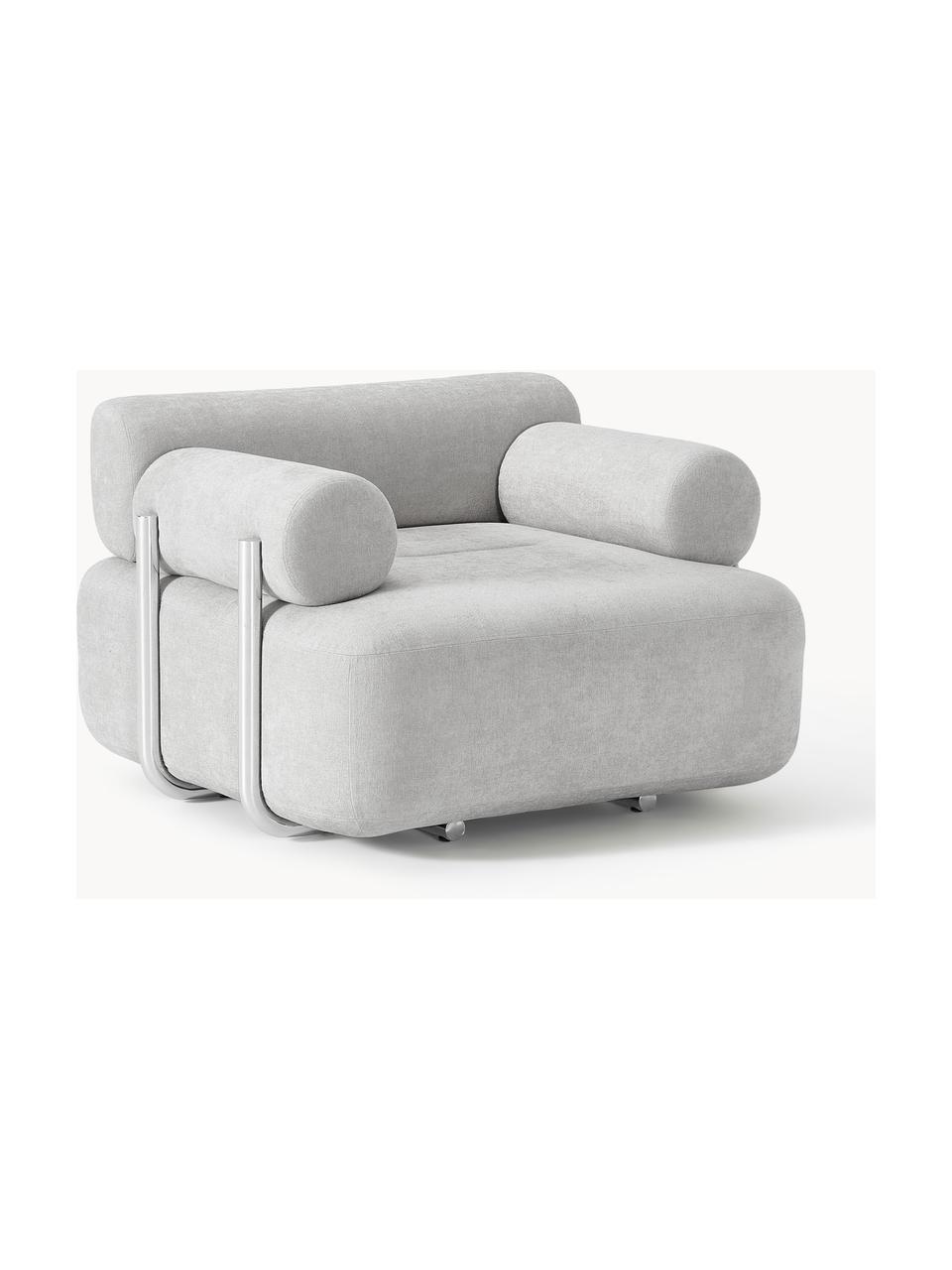 Loungefauteuil Stella, Bekleding: 85% polyester, 15% katoen, Frame: massief sparrenhout, PEFC, Geweven stof grijs, B 111 x D 100 cm