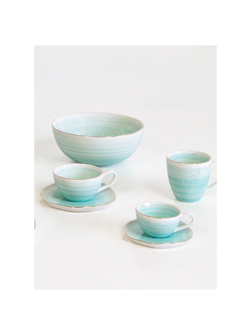 Tasse à espresso avec sous-tasse faite à la main Bella, 4 élém., Bleu turquoise