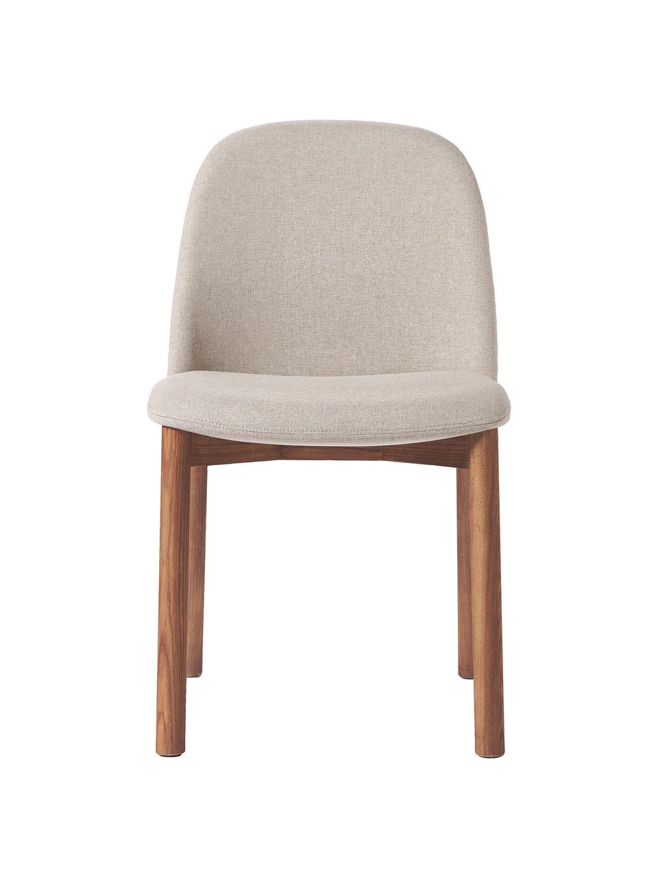 Sedia imbottita in legno di frassino Julie, Rivestimento: bouclé (100% poliestere) , Rivestimento: schiuma, Gambe: legno di frassino certifi, Tessuto taupe, legno di frassino scuro, Larg. 47 x Alt. 81 cm
