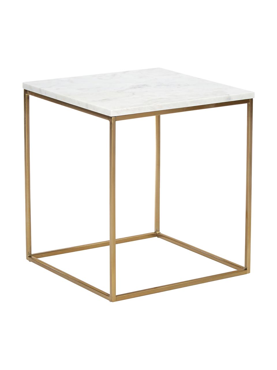 Tavolino con piano in marmo Alys, Struttura: metallo verniciato a polv, Marmo bianco, dorato, Larg. 45 x Alt. 50 cm